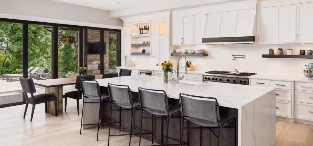 High-end kitchen cleaned by professional house cleaners.