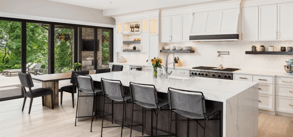 High-end kitchen cleaned by professional house cleaners.