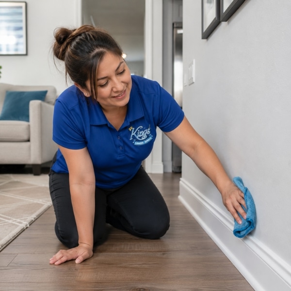 House cleaning hand washing baseboards.