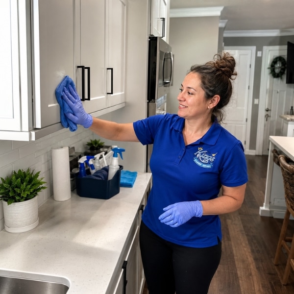 House Cleaning hand washing cabinet fronts.